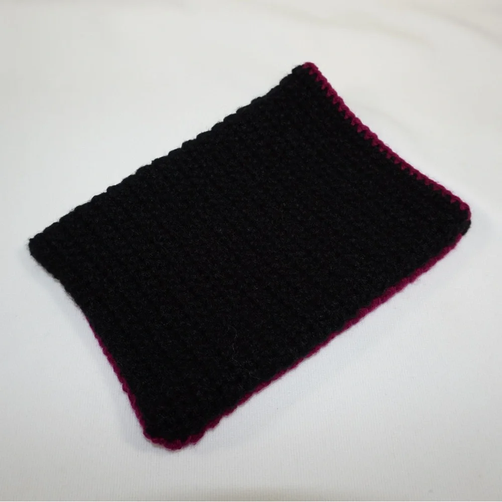 Handmade Crocheted Kindle Sleeve in Deep Berry with Dark Trim
